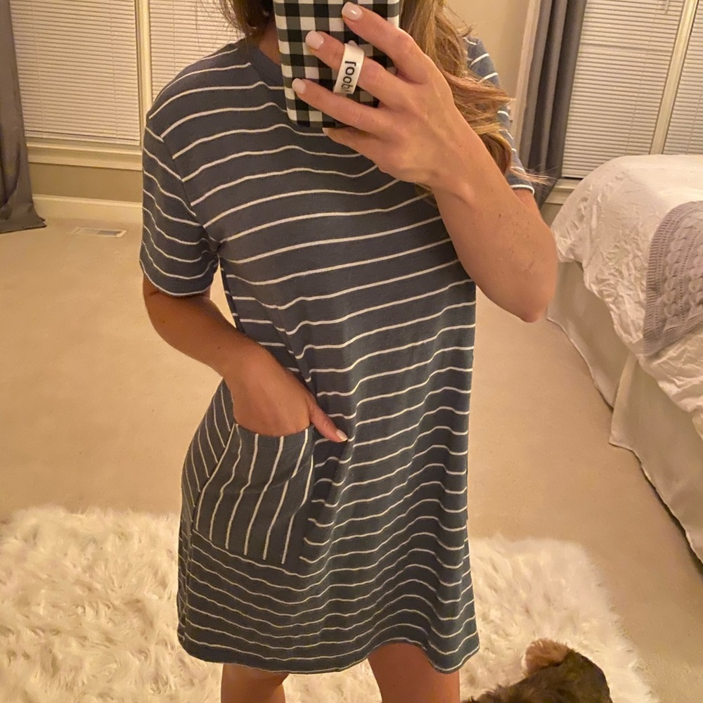 Gray and white striped dress
